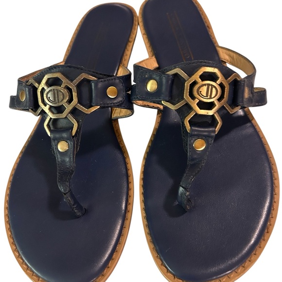 Women’s Circa Joan David ROYAL BLUE Leather Flat Sandals Size 9 Medium - Picture 3 of 6